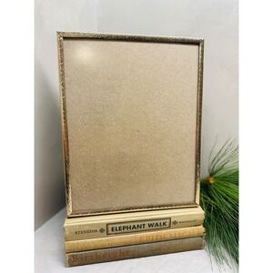 Vintage Brass Metal Picture Frame 8x10 Embossed Geometric Border Tabletop Easel